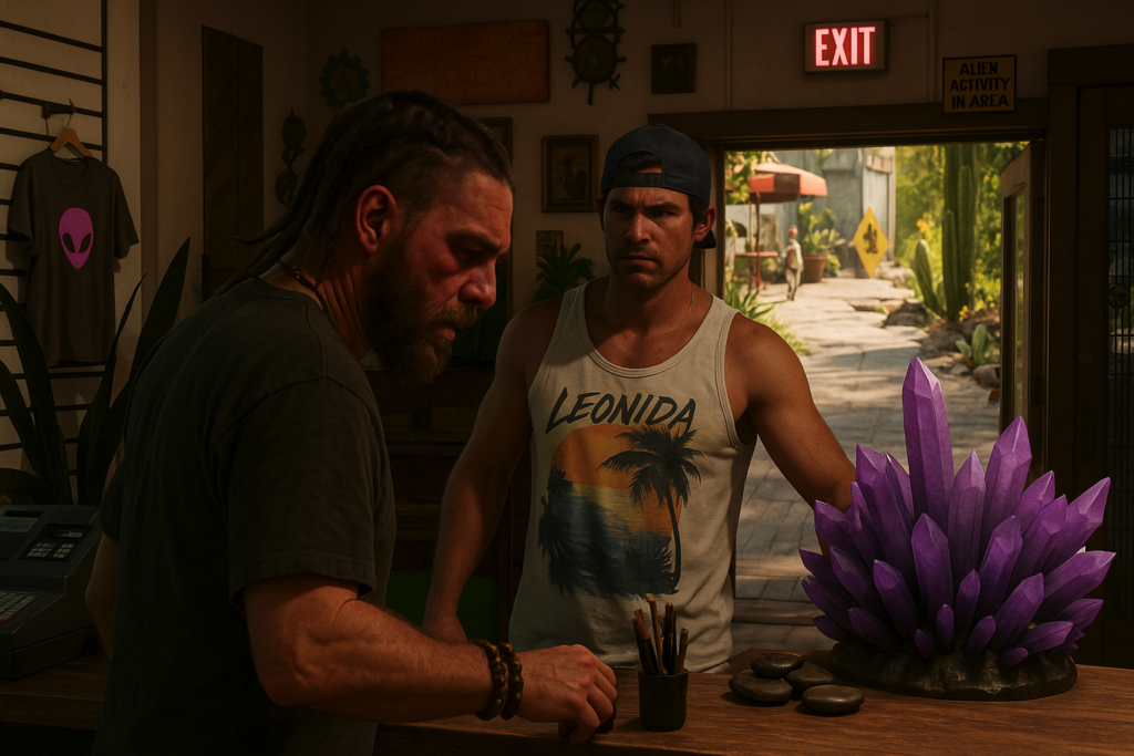 Escena con pegatina de area de aliens en GTA VI